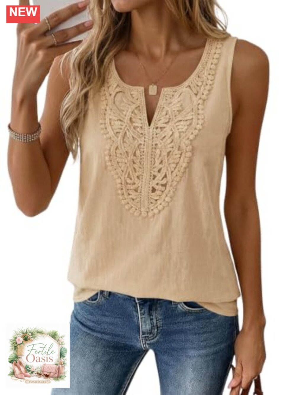 Women's Sleeveless Lace Boho Tank Top Cotton Linen V Neck Loose Fit